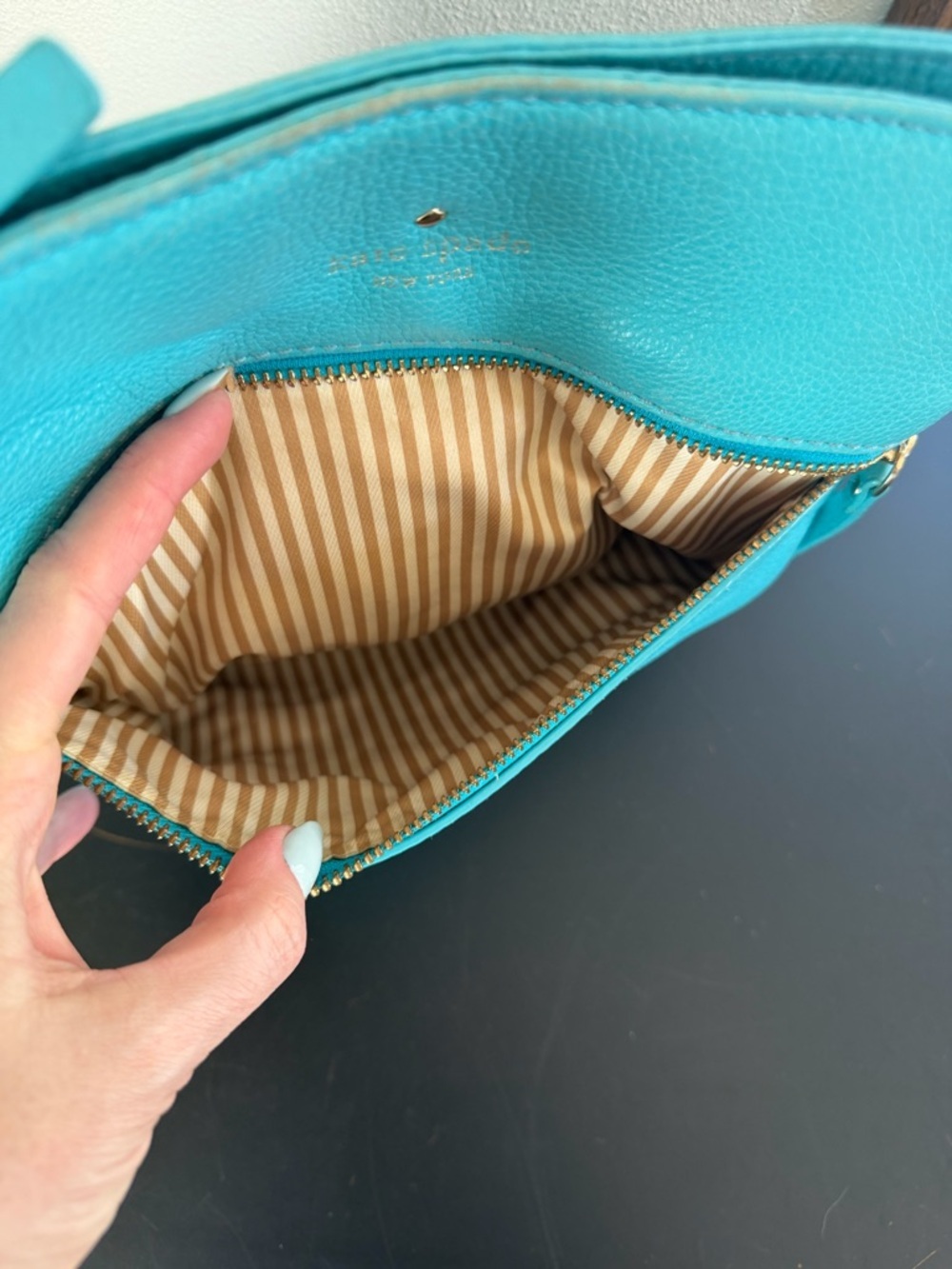 Kate Spade Connie Hill Ellen Grace Teal Blue Leather Crossbody Shoulder Bag - Picture 8 of 14